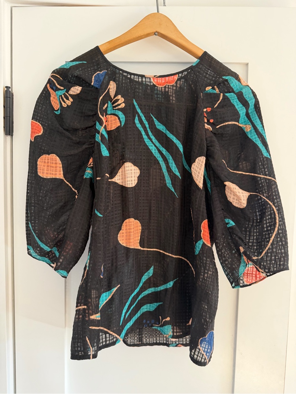Rebecca Taylor Botanical Bloom Floral Puff-Sleeve Women's Top